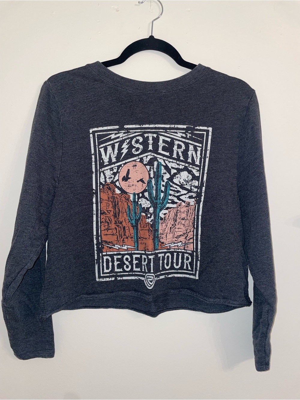 Rock & Roll Denim Crewneck Sweatshirt - Charcoal with Pink Logo